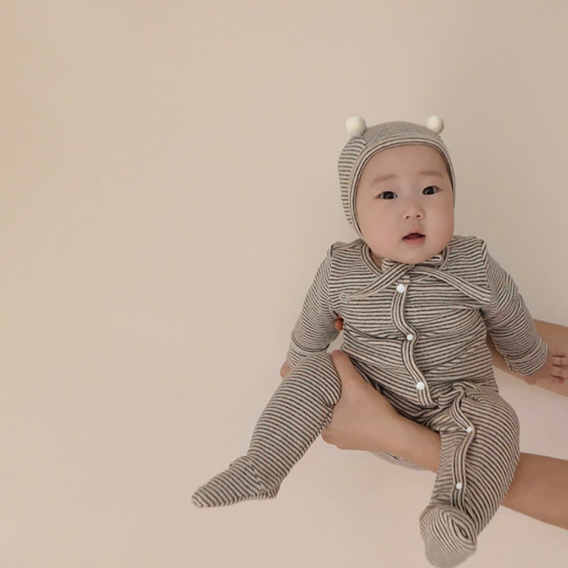 【BABY】ストライプロンパース&帽子SK101907