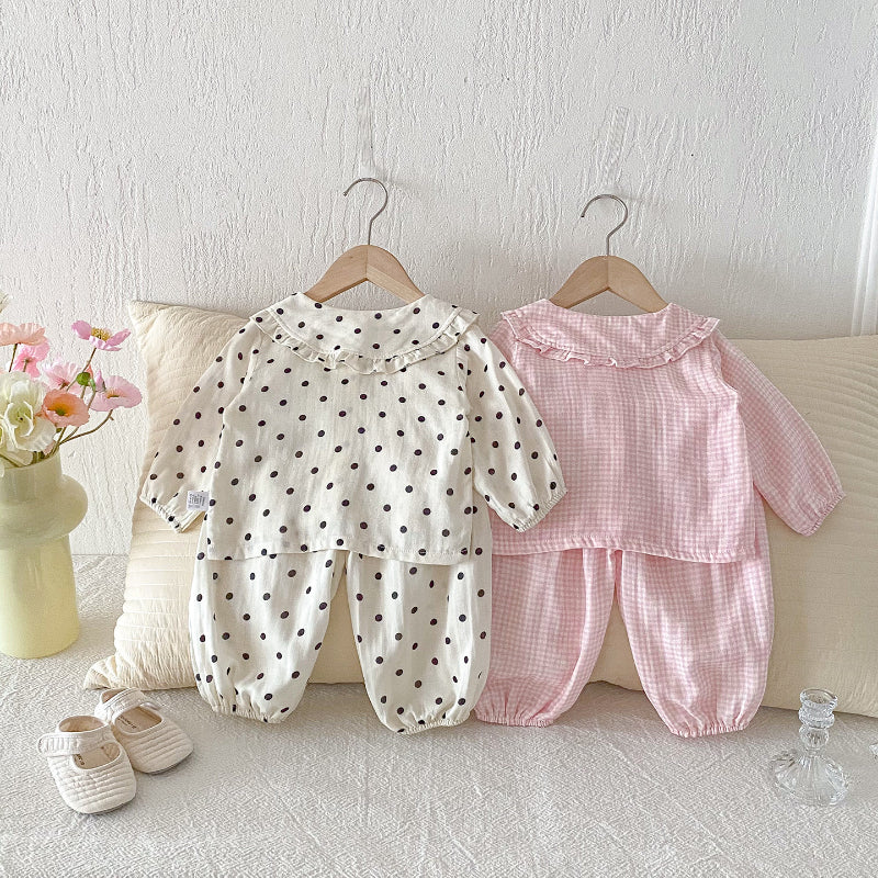 【BABY】ドット、チェックルームウェアセットアップSK100528