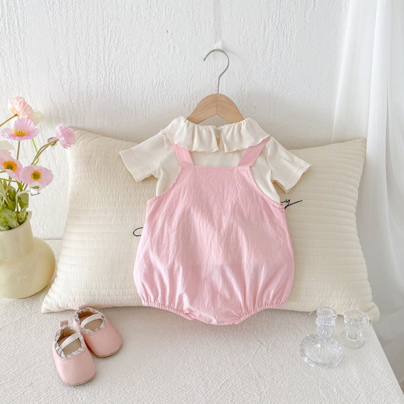 【BABY】夏新作 ピンクサロペット&トップスセットSK082603