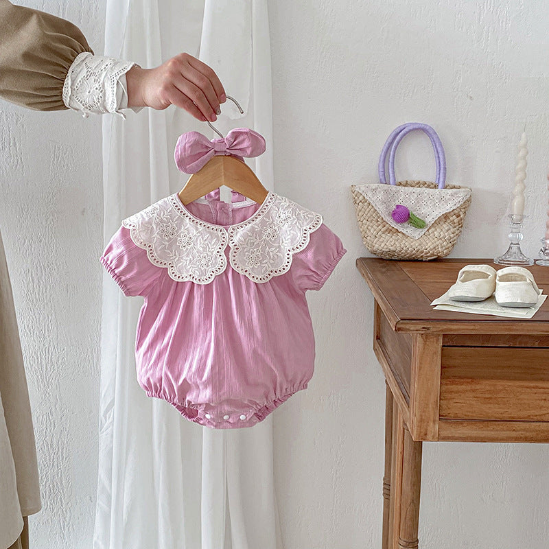 【姉妹服】夏新作 レース刺繍襟ロンパース、ワンピースSK081627