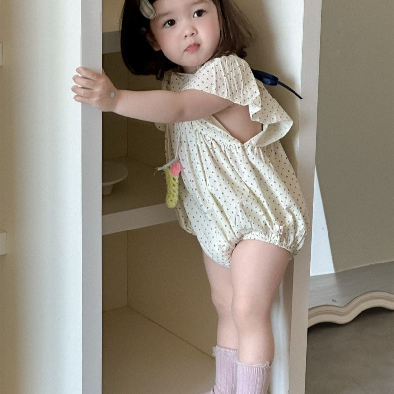 【BABY】夏新作 フラワー、ドット柄ロンパースSK082305