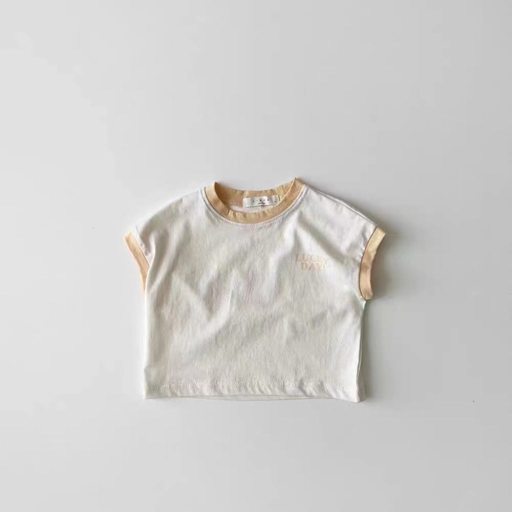 【BABY】夏新作 カラー切り替え英字プリントシャツSK071523