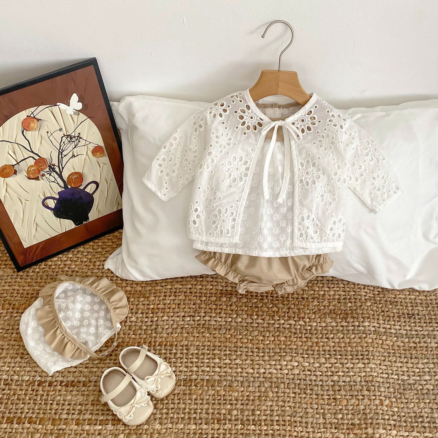 【3点セット】夏新作 フラワー刺繡Tシャツ&ブルマ&帽子SK061711