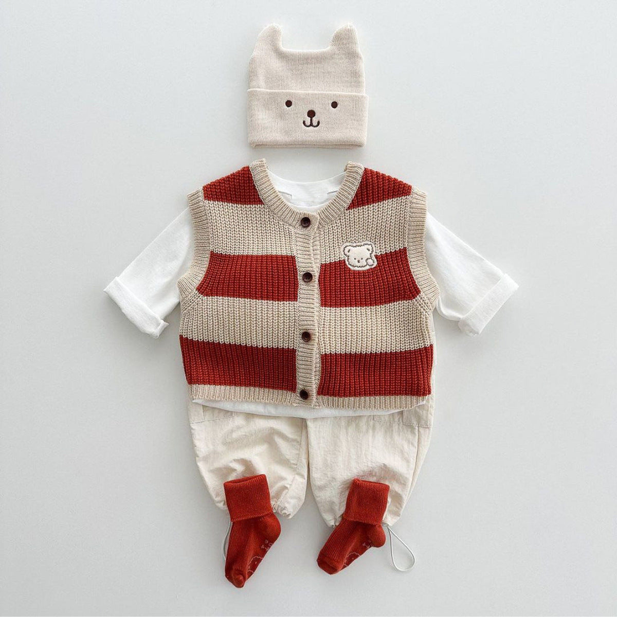 【BABY】ボーダーくまワッペンベストSK101541