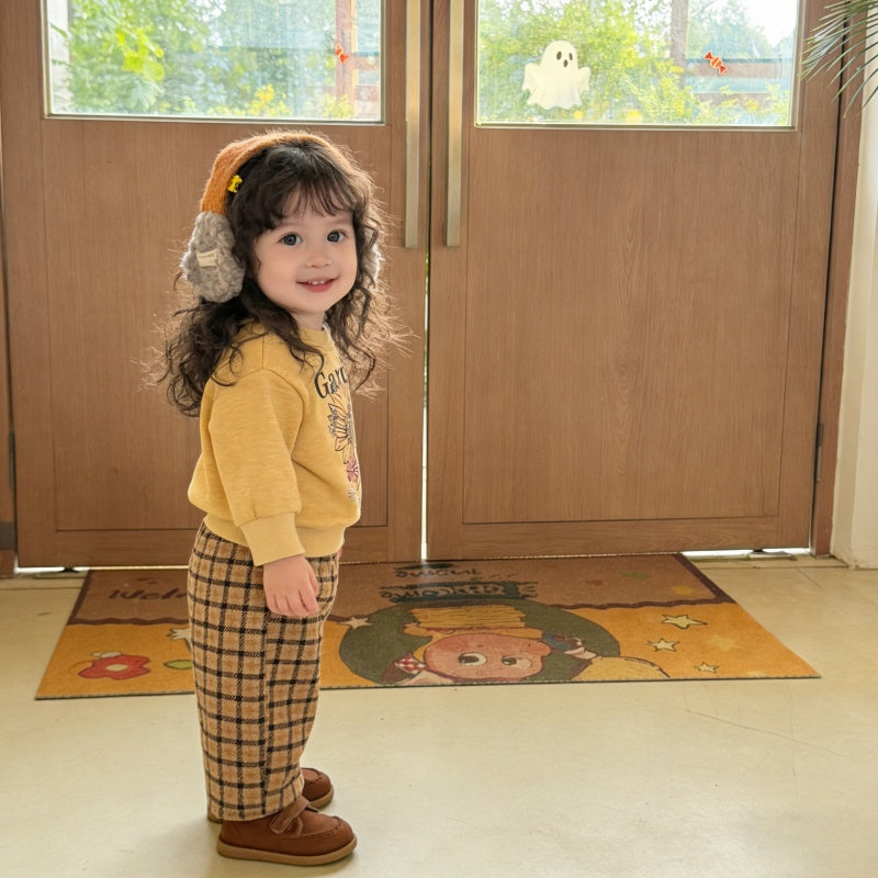【BABY&KID】ひまわりプリントスウェット、ウール調ストレートパンツSK104015