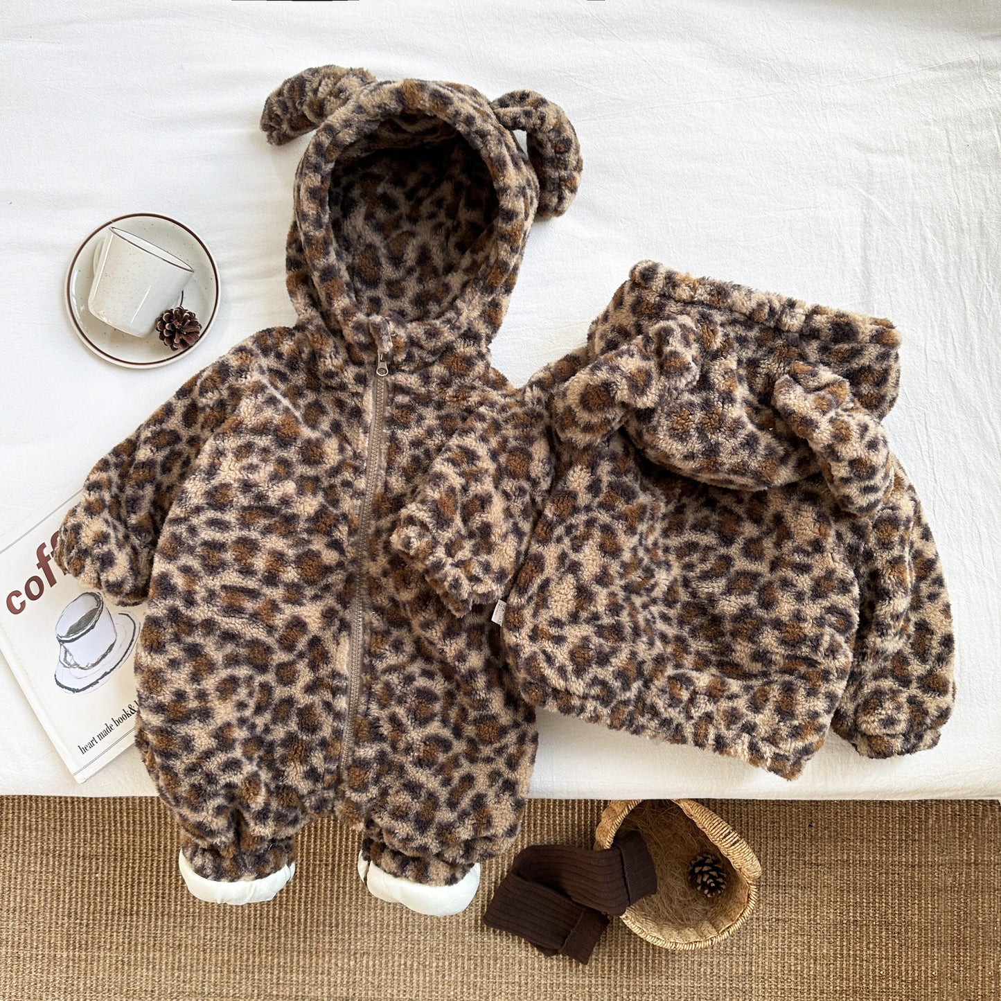 【BABY&KID】ヒョウ柄帽子付きアウター、ロンパースSK022408