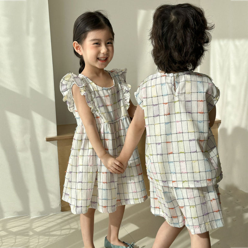 【BABY&KID】夏新作 チェック肩フリルワンピース、セットアップSK063017