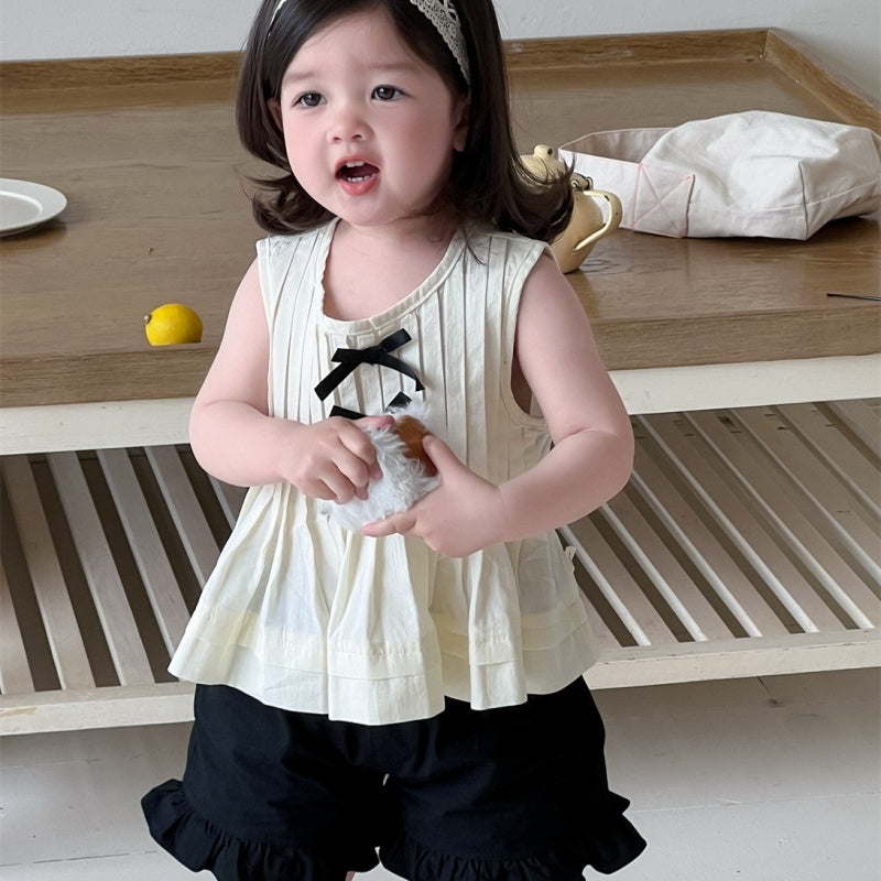 【BABY】夏新作 ダブル蝶結びブラウス、フリルショートパンツSK092219