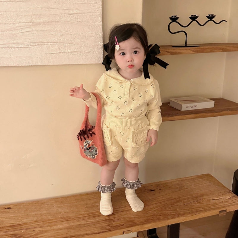 【BABY&KID-予約限定】透かしレースレトロ襟セットアップSK102233