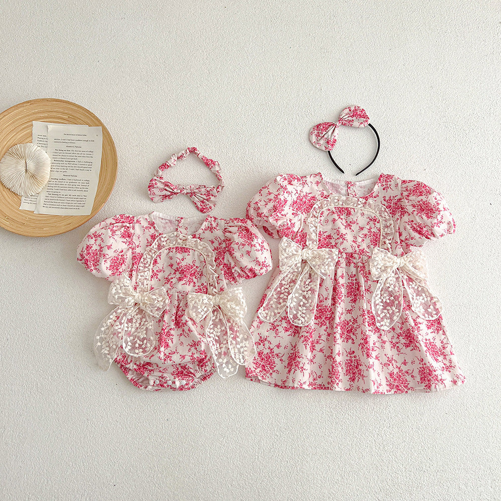 【姉妹服】夏新作 リボンレースロンパース、ワンピースSK081629