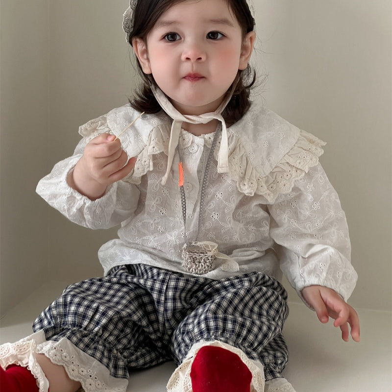 【BABY】フリル襟ブラウス、レースチェックパンツSK100833