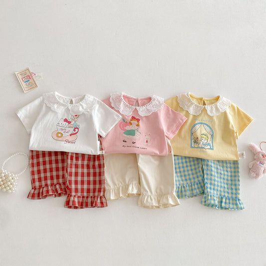 【BABY&KID】夏新作  可愛いチェックパンツ、可愛い半袖SK061812