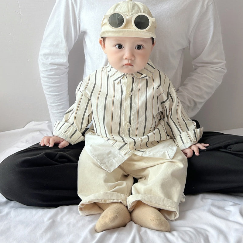 【BABY&KID】ストライプシャツ、デニムベスト、アーモンドパンツSK100224