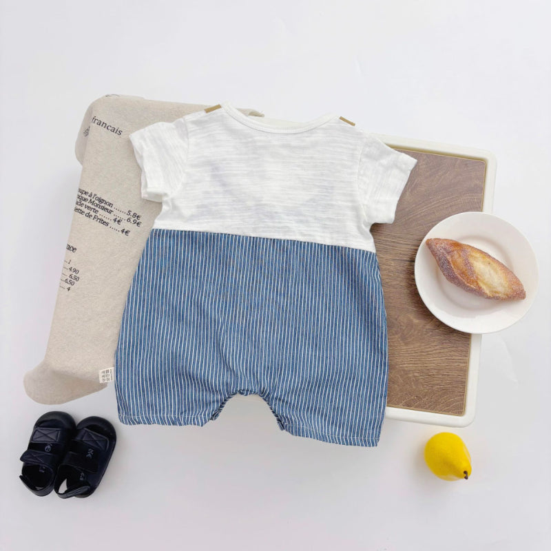 【BABY】夏新作 ストライプ風フェイクレイヤードカバーオールSK090707