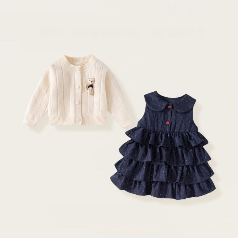 【BABY&KID】無地ニットカーディガン&ドットワンピースSK102428
