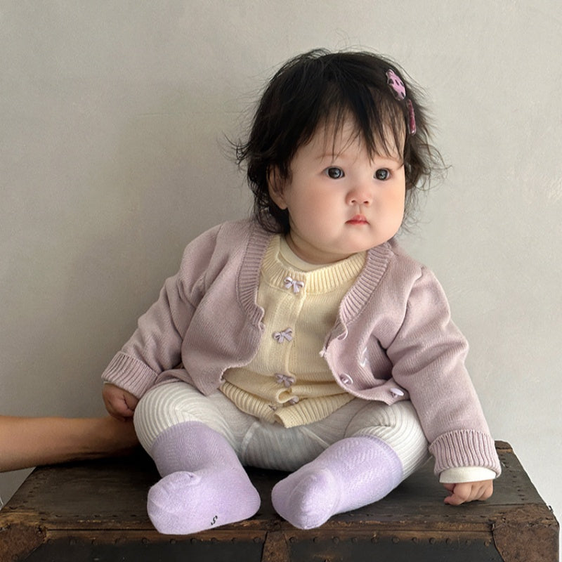 【BABY&KID】フェイクレイヤード蝶結び刺繍ニットカーディガンSK100213