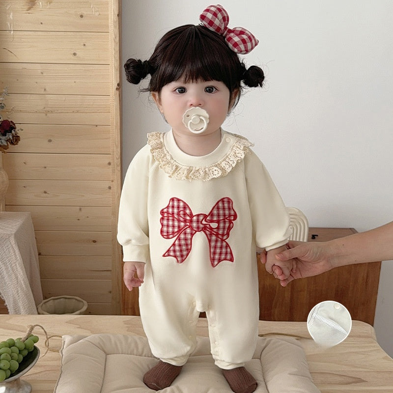 【BABY】リボン柄レースカラーカバーオールSK102413