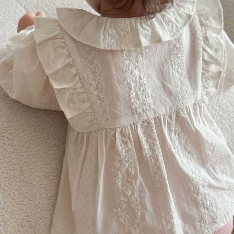 【BABY&KID】無地ジャカードブラウス、チュールレースレギンスSK100316