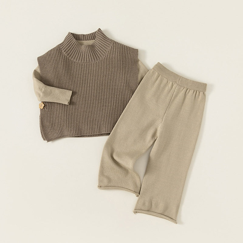【BABY&KID】ハイネックベスト&無地ニット&ニットパンツ3点セットSK101840