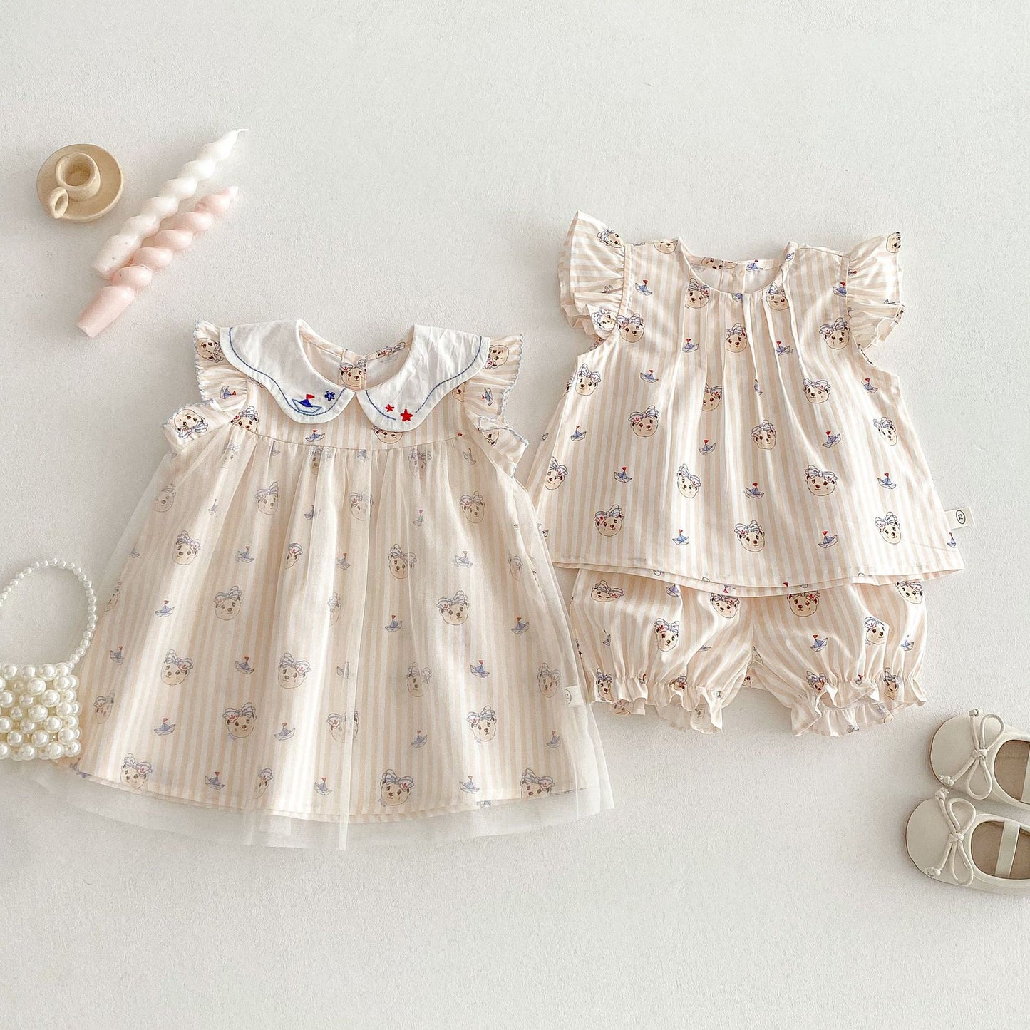 【BABY&KID】夏新作 ベア柄フリルワンピース、セットアップSK061604