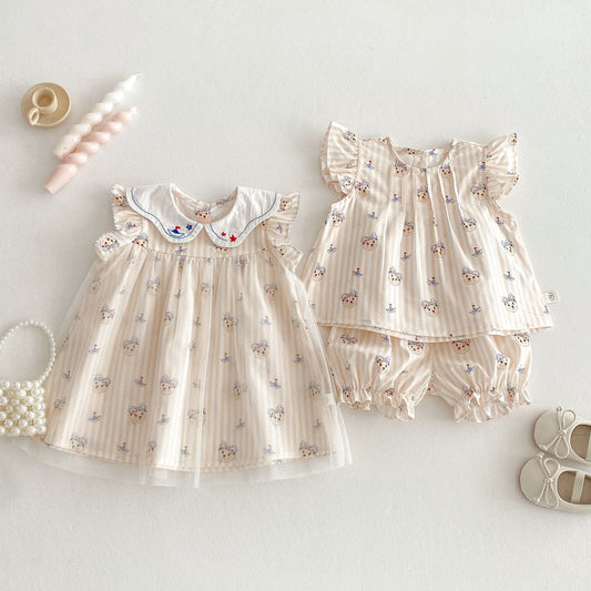 【BABY&KID】夏新作  ベア柄フリルワンピース、セットアップSK061604