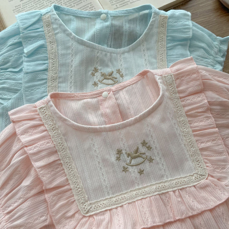 【BABY】夏新作 刺繍入り半袖ロンパースSK091318