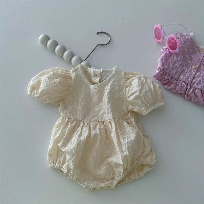 【BABY】夏新作 パフスリーブ刺繍ロンパースSK090312