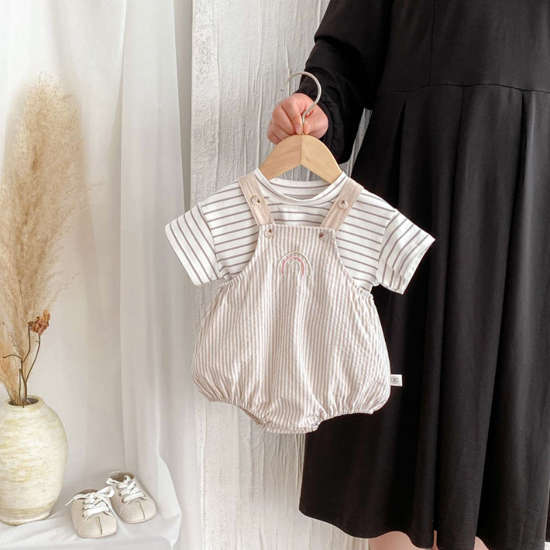 【BABY】夏新作 虹刺繍サロペット、薄手コットン半袖TシャツSK071016