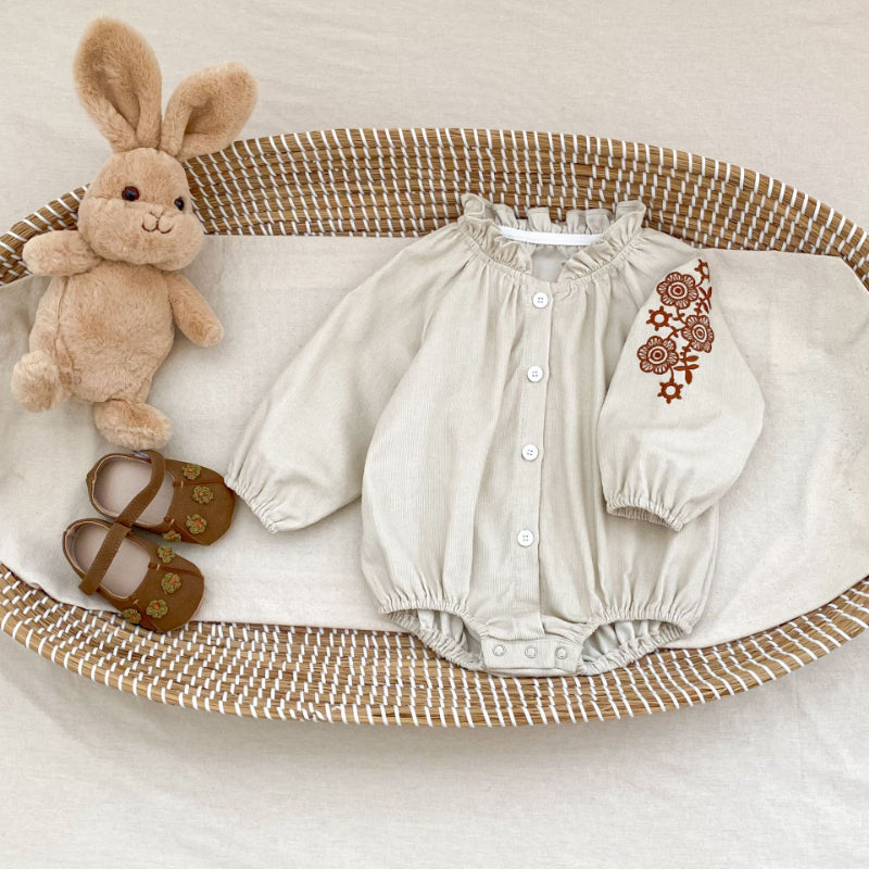 【BABY】フリル襟コーデュロイ刺繍ロンパースSK100120