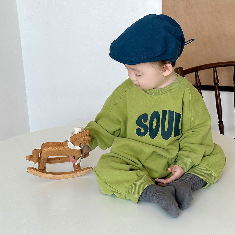 【BABY】SOULシンプルな英字カジュアルロンパースSK11531