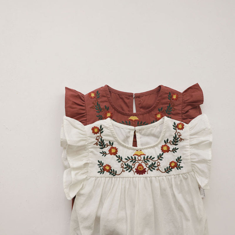 【BABY】夏新作 フリル袖花刺繍ロンパースSK082512