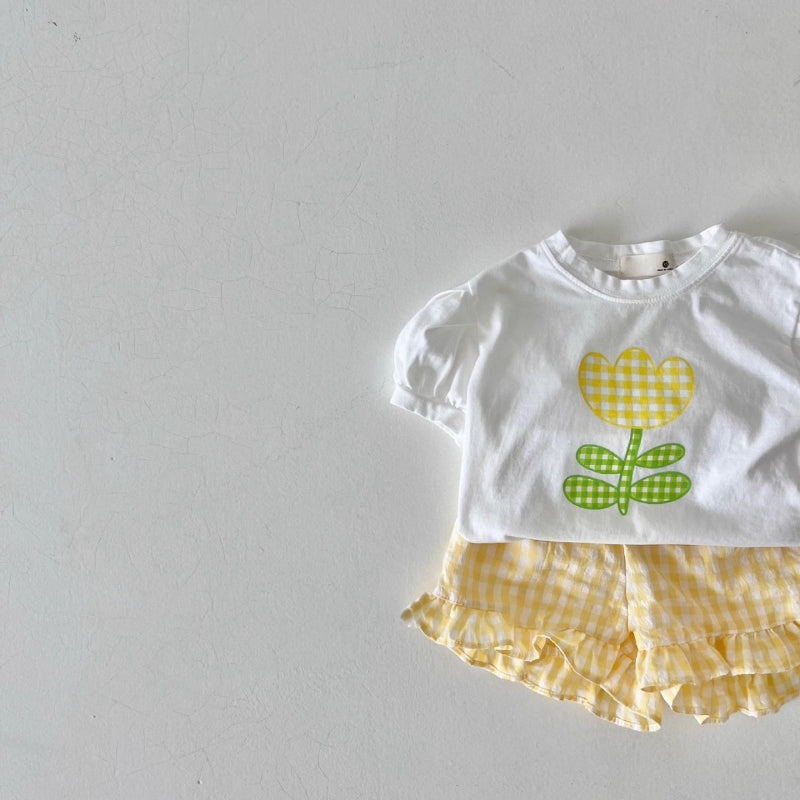 【BABY&KID】夏新作 プリントTシャツ&チェックフリルショートパンツSK082720