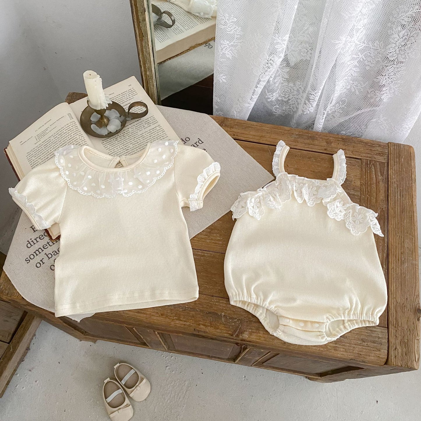 【BABY】夏新作 レースクリームロンパース、TシャツSK061805