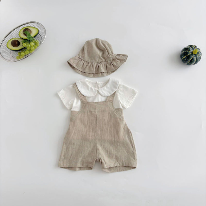 【BABY】夏新作 ナチュラル無地サロペット&帽子、TシャツSK072224
