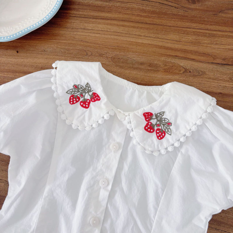 【BABY】夏新作 サロペットロンパース&いちご刺繍ブラウスSK082609