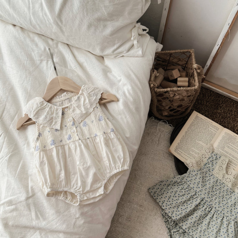 【BABY】夏新作 花柄刺繍フラワーロンパースSK081704