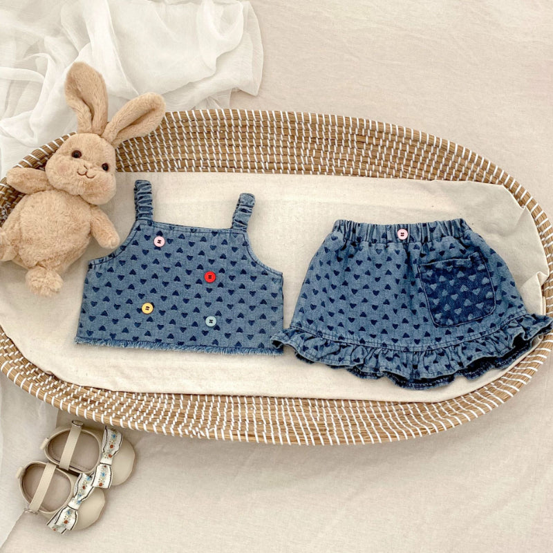 【BABY&KID】夏新作 ハートデニムセットアップSK081527