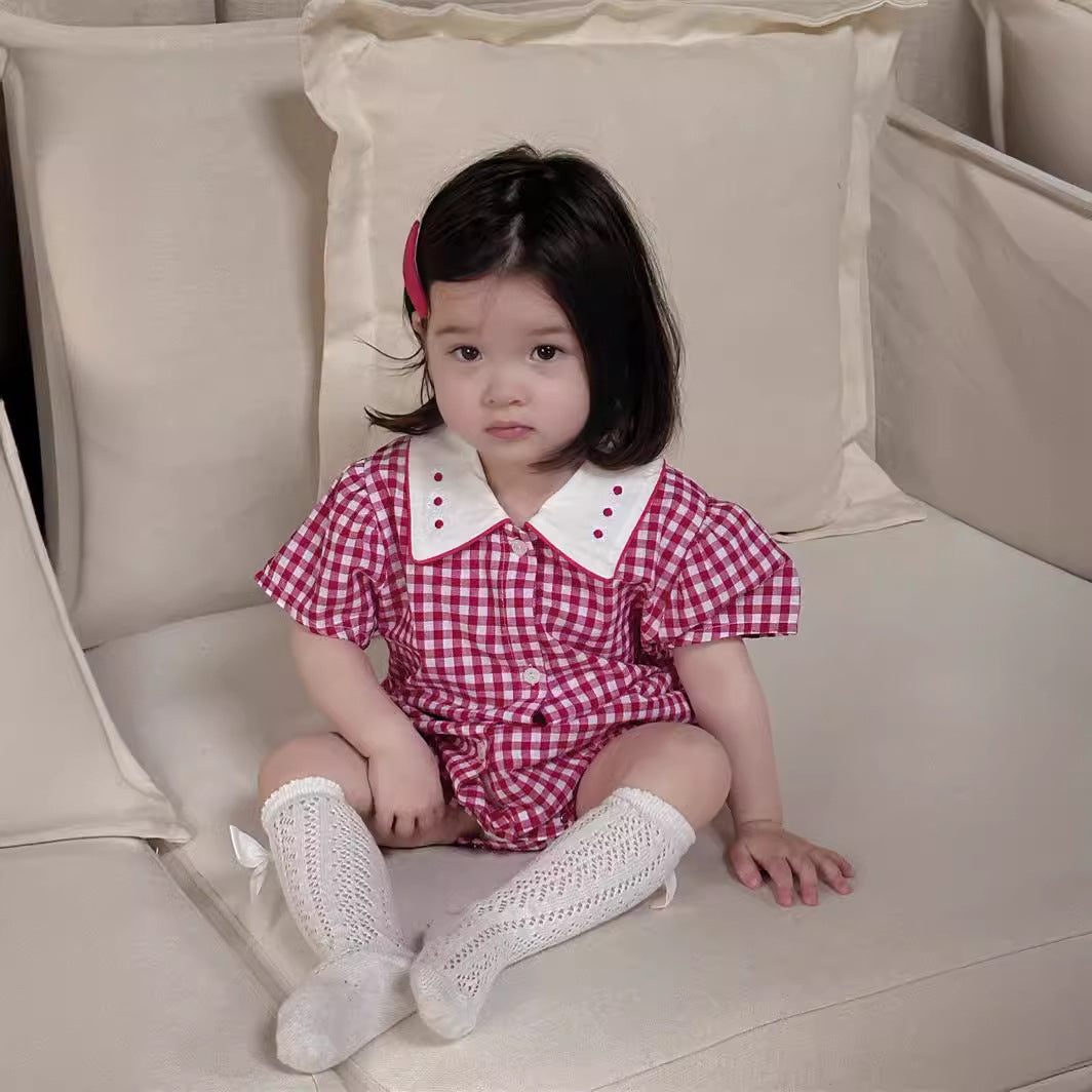 【BABY】夏新作 襟付きチェックロンパースSK071302