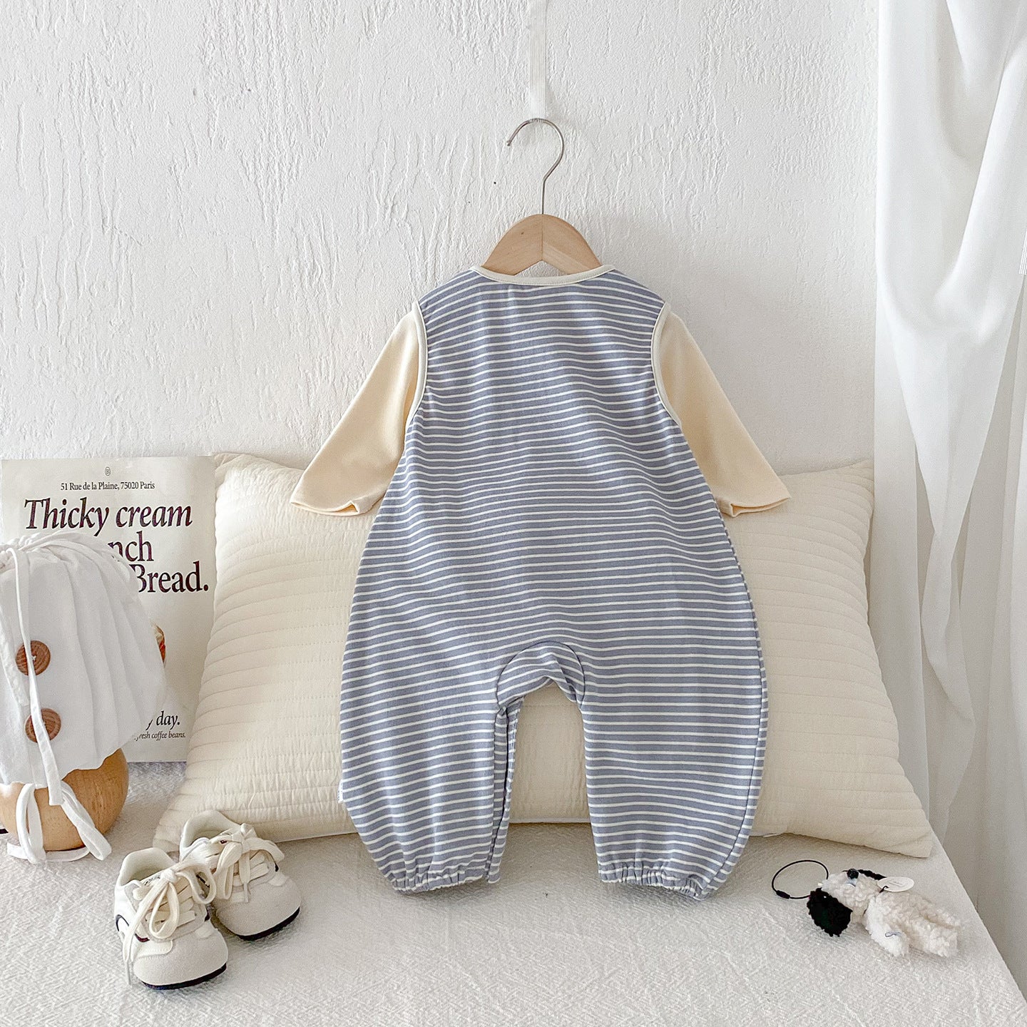 【BABY】ボーダーくまロンパース、無地TシャツSK100447