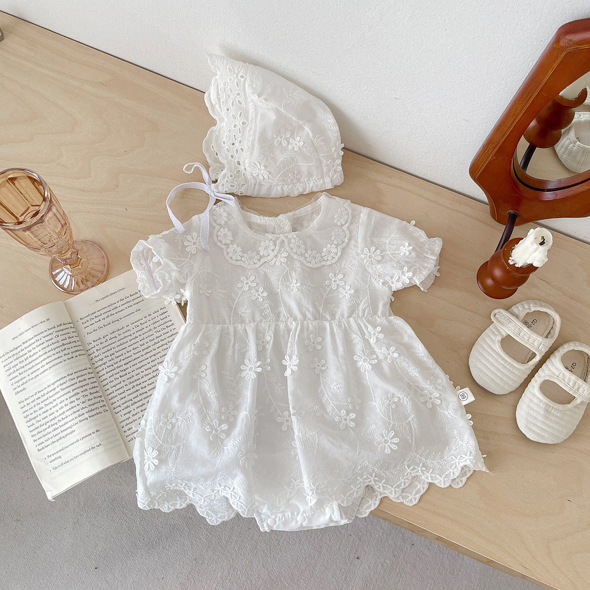 【BABY】夏新作 レース刺繍プリンセスロンパースドレス&帽子SK061820