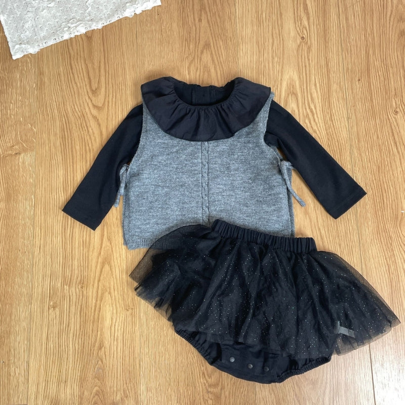 【BABY-予約限定】ニットベスト&フリル襟ロンT&ふんわりチュールパンツ3点セットSK102232