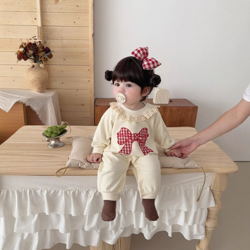 【BABY】リボン柄レースカラーカバーオールSK102413