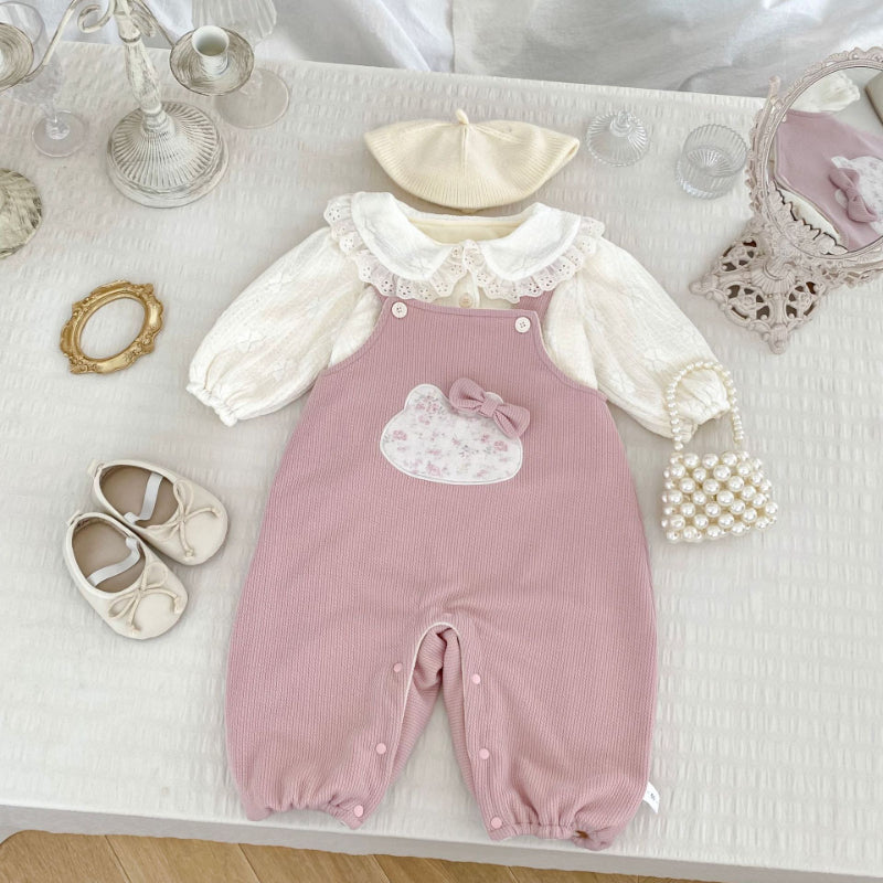 【BABY】ねこ裏起毛サロペット、フリルカラーブラウスSK101415