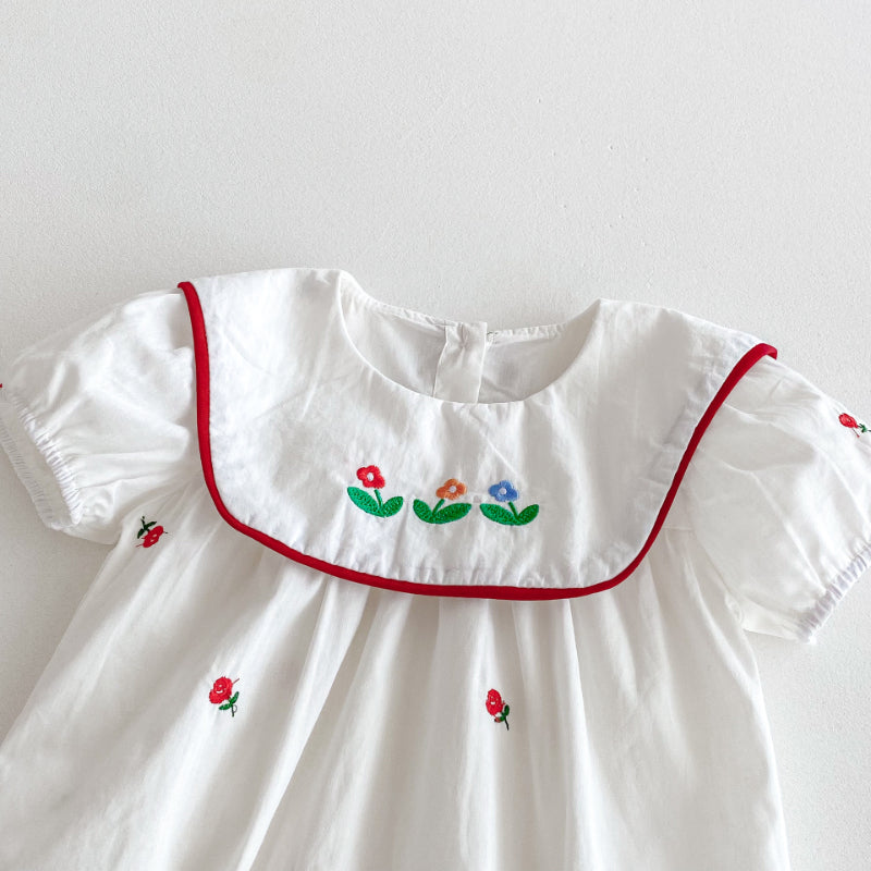 【BABY】夏新作 スクエアネック刺繍ロンパースSK091516