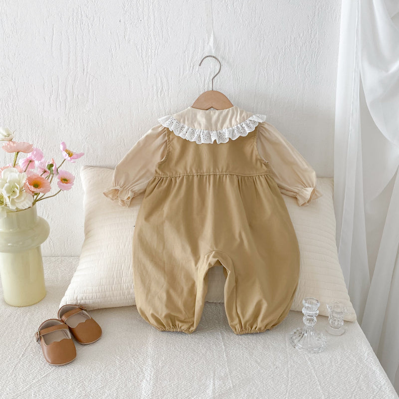 【BABY】花刺繍サロペット&レース襟ブラウスSK092516