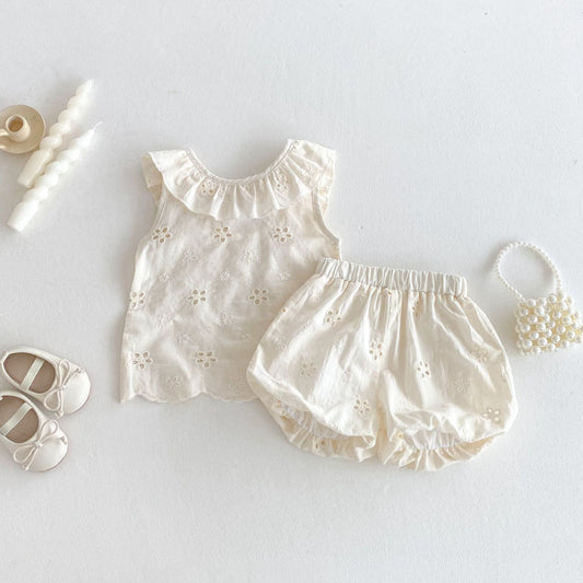 【BABY&KID】夏新作 フラワー刺繍ノースリーブセットアップSK081721