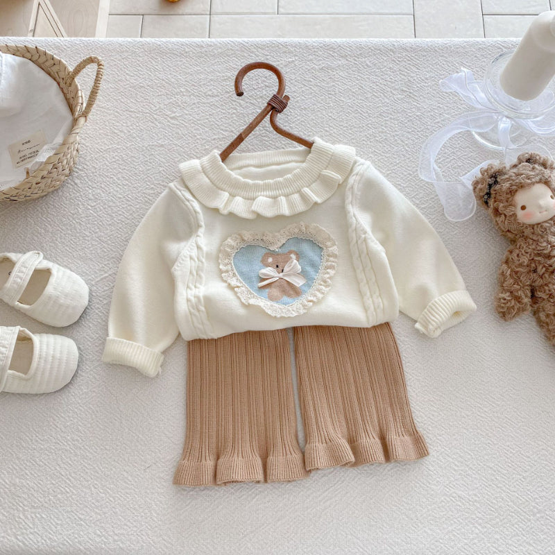 【BABY】くまニットトップス&フレアパンツセットSK092403