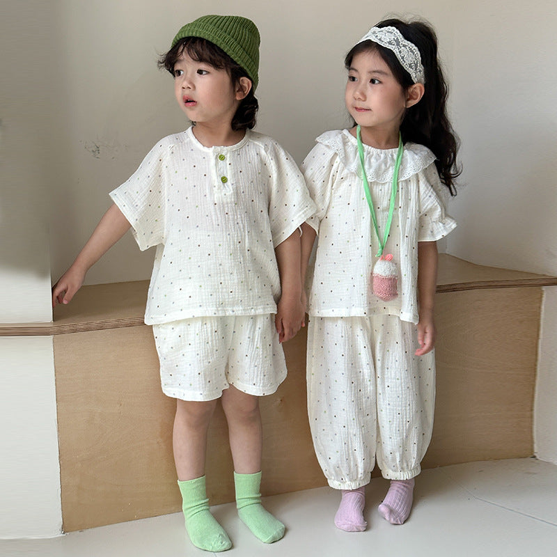 【BABY&KID】夏新作 純綿ガーゼドット柄スーツSK063019
