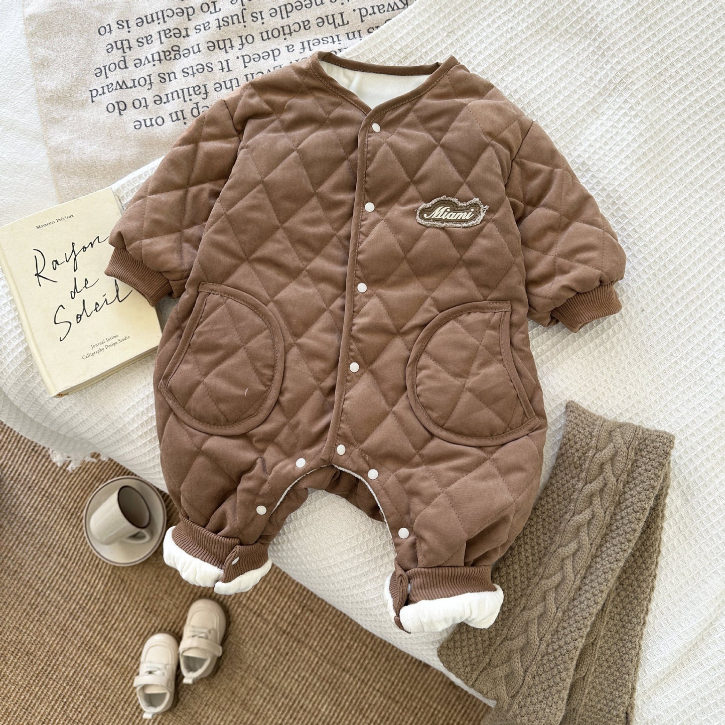 【BABY】厚手コットン製無地ロンパースSK022012