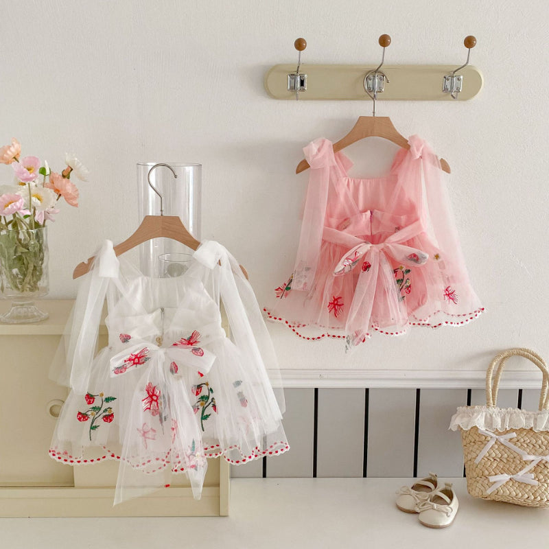 【BABY】夏新作 いちご刺繍リボンロンパースワンピSK081707
